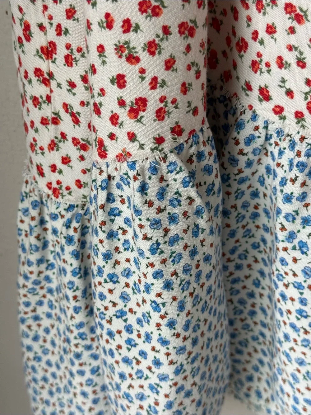 Zara White Multi-Print Tiered Sundress with Red & Blue Floral Girls Size 13-14